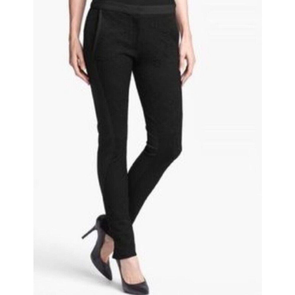 Diane Von Furstenberg Pants Womens 8 Harmony Stretch‎ Scroll Black Lace Ponte